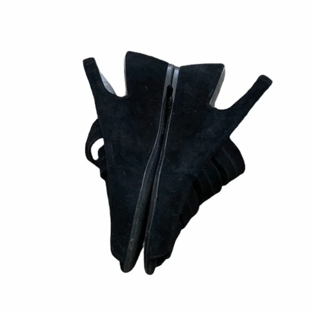 Stuart Weitzman Spando‎ Black Suede Slingback Wedge Heels
